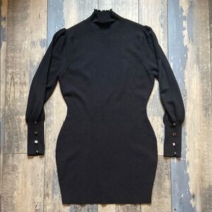 Byinns Womens Bodycon Mini Sweater Dress Mock Neck Long Sleeves Black Size XL